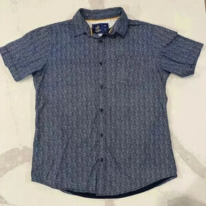 Rugby University Short Sleeve Button Down Shirt Cotton Blue/White Men's Large